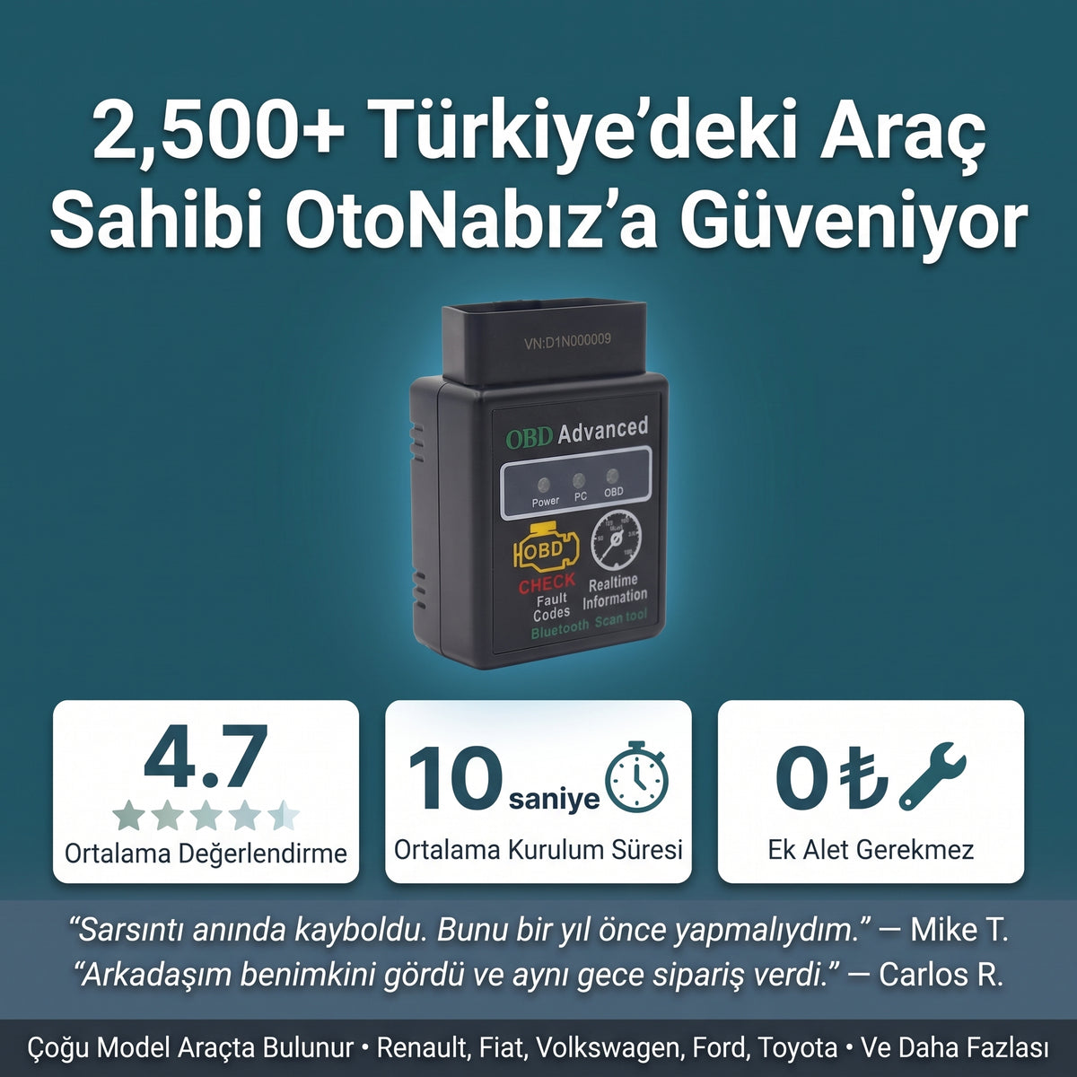 Otonabız Cep Servisi Bluetooth OBD2 Araç Arıza Tespit Cihazı